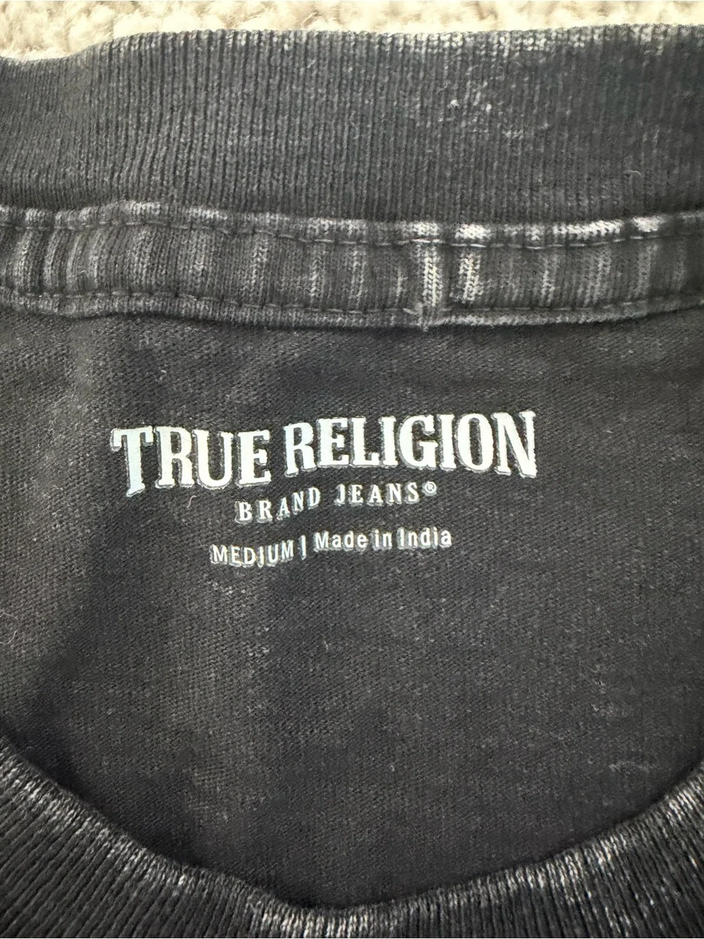 True Religion Black Short-Sleeve Tee with Red Graphic Logo